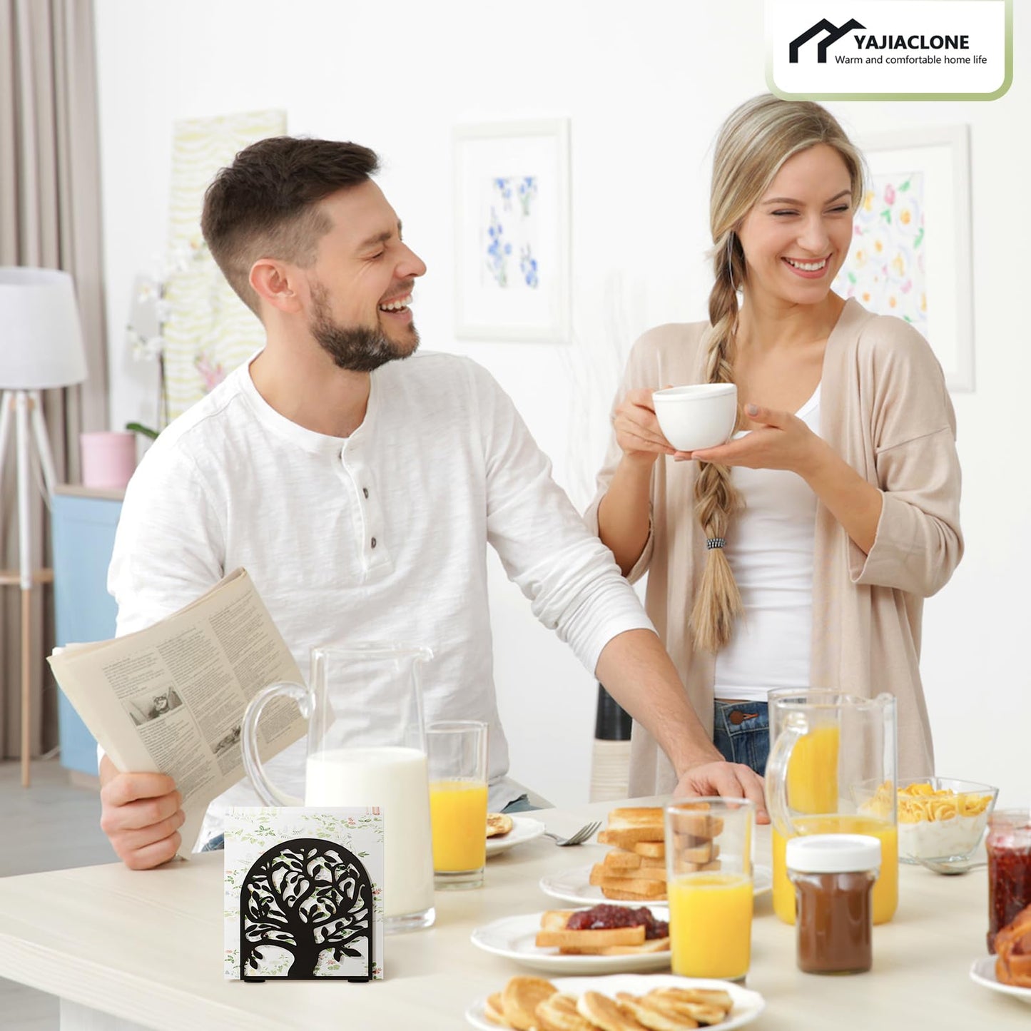 YAJIACLONE Tree of Life Black Metal Napkin Holder for Table,Napkin Holders for Paper Napkins with Sturdy & Quality Material, Cushioned Base, Unique Table Decor Gifts.