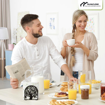YAJIACLONE Tree of Life Black Metal Napkin Holder for Table,Napkin Holders for Paper Napkins with Sturdy & Quality Material, Cushioned Base, Unique Table Decor Gifts.