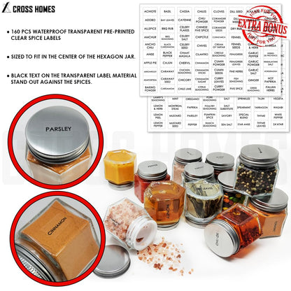 20 Set Magnetic Spice Jars Large 4 oz Refrigerator Hexagon Glass Spice Jars Magnetic Lids Shaker Spice Labels Magnet Glass Spice Containers for RV Travel Trailer Kitchen Fridge Cabinet Wall mount