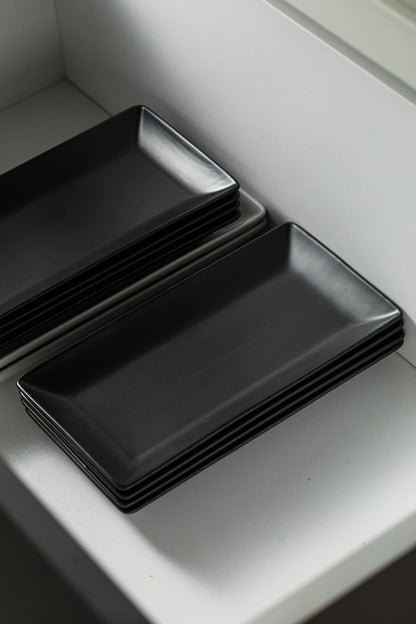 YHOSSEUN Ceramic Serving Platters Set of 4, Rectangular Serving Platters and Trays for Food, Sushi, 9.8 In Serving Dishes for Entertaining, Matte Black Serving Plate Halloween Table Decor