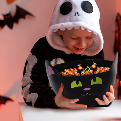 Zcaukya Halloween Party Supplies, Set of 3 Halloween Plastic Trick Treat Candy Bowls, Large Halloween Candy Holders, Black Cat Shaped Plastic Serving Bowl for Halloween Parties