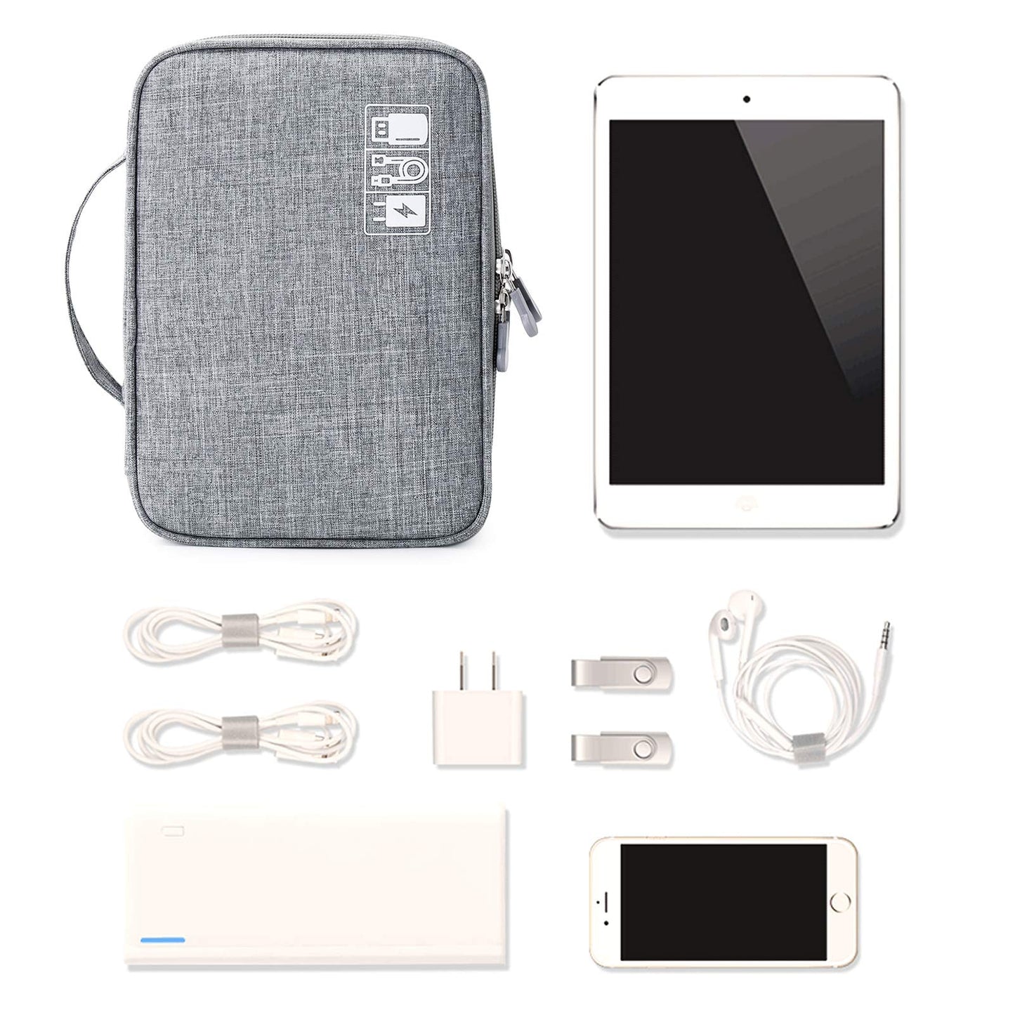 Lanola Travel Cable Organizer Bag, Electronic Accessories Case Portable Double Layer Cable Storage Bag for Cord,phone,Charger, Flash Drive, Phone, SD Card,Personal Items - (Grey)