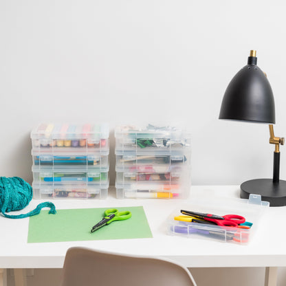 IRIS USA Pencil Case Box Storage Container for Organizing with Snap Lid, 10-Pack, Big Capacity Stackable Plastic Pen Pouch for Craft Hobby Art Supplies Journaling Stationery Sticker, Clear, Medium