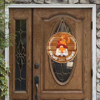 Interchangeable Gnome Welcome Sign Fall Halloween Front Porch Decor Seasonal Wood Gnomes Door Decorations Changeable Wall Hanging Wreath for All Seasons Holiday Christmas (21 Pcs)