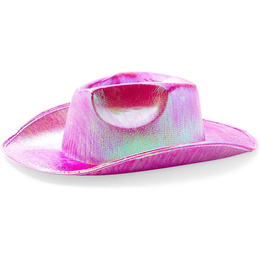 Zodaca Holographic Party Cowboy Hat, Metallic Space Cowboy (Hot Pink, Adult) - Cowgirl Hat - Space Party - Cowgirl Costume Women