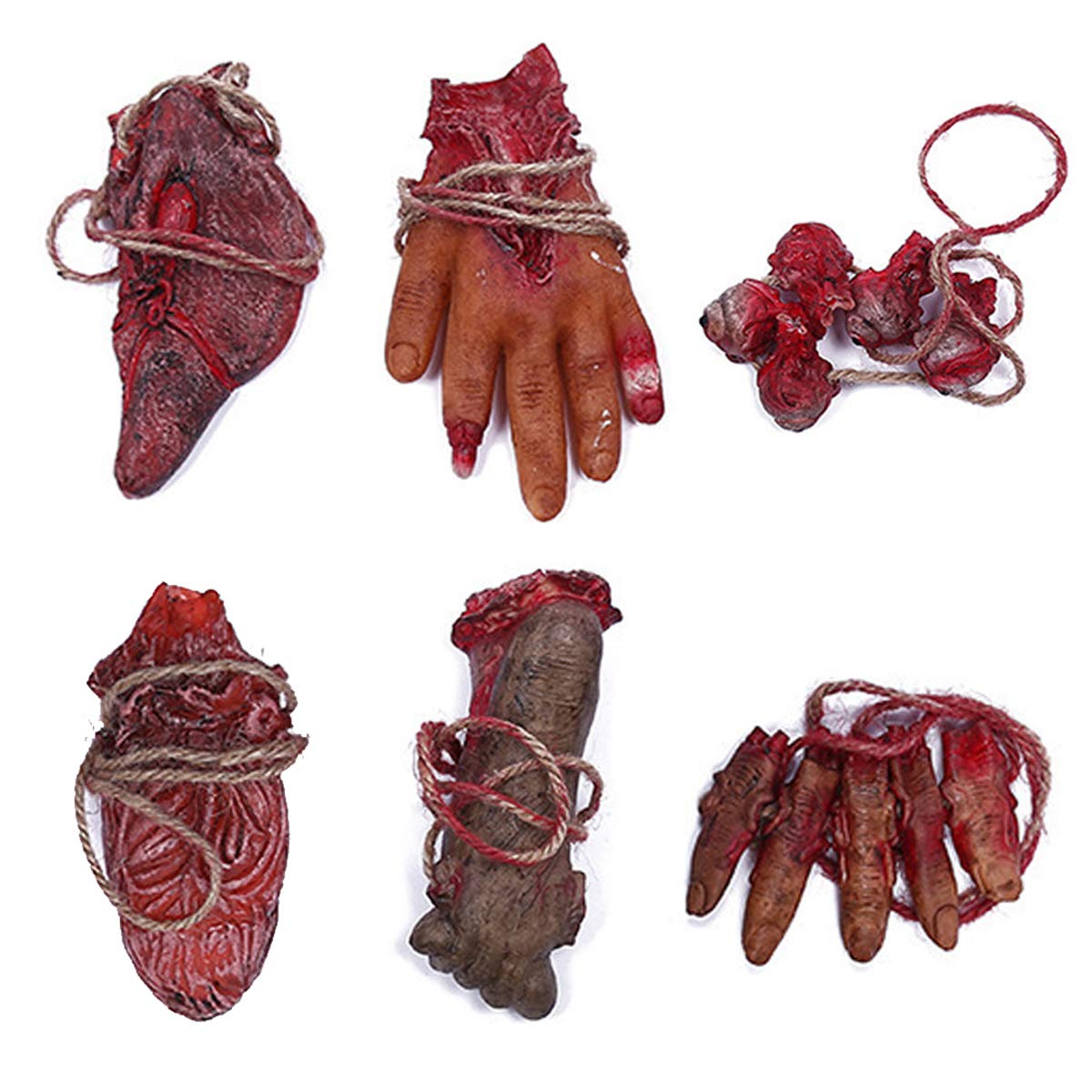 XONOR Halloween Fake Bloody Severed Hands Feet Broken Body Parts for Haunted House Halloween Zombie Party Decorations (6 Pcs)