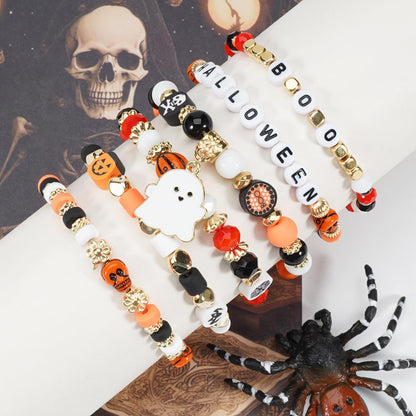 Lonext Halloween Bracelets Set Friendship Clay Preppy Heishi Boo Charm Beads Stackable Bracelet Ghost Pumpkin for Women