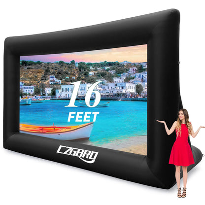 Inflatable Projector Screen - Outdoor Movie Screen Blow Up for Movie Parties Backyard Outside with Air Blower and Carry Bag, Front and Rear Projection (16FT with Blower)