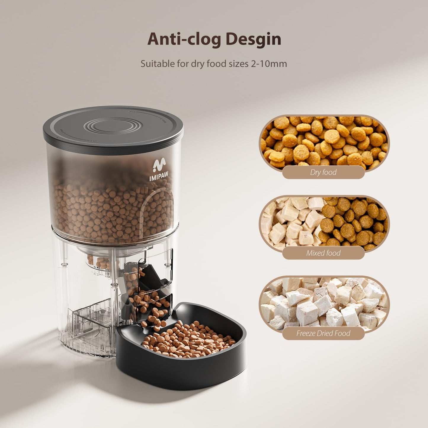 IMIPAW Automatic Cat Feeder, 5G WiFi Cat Food Dispenser with APP Remote Control, Pet Dry Food Smart Feeder, Programmable Timed Feeding, Dual Power Supply, 1-10 Meals Per Day