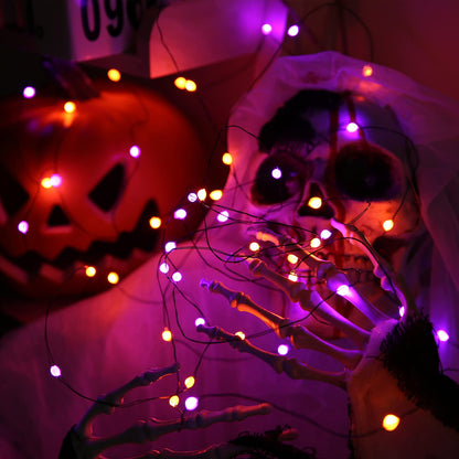Lomotech Orange Purple Halloween Lights, 2 Pack 16.4ft 50 LED Battery Operated Halloween Fairy Lights with Timer Function, 8 Modes Waterproof Twinkle Lights for Halloween Decorations (Black Wire)