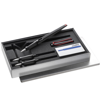Lamy joy black calligraphy fountain pen set - fountain pen with 3 different nibs (1.1/1.5/1.9 mm) - calligraphy pen with ribbon nib & ergonomic grip - incl. 5 T 10 blue ink cartridges