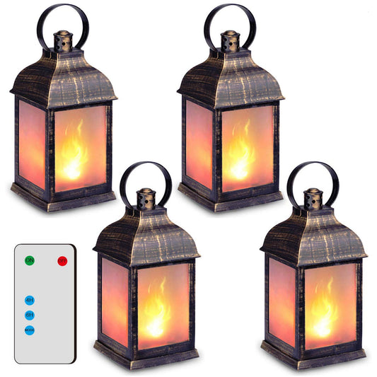 ZKEE Vintage Style Decorative Lanterns, Flame Effect LED - Golden Brushed Black, Timer (Set of 4)