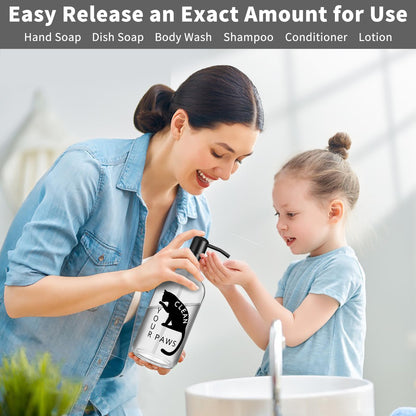 zuxzmj Black Cat Soap Dispenser 17 oz Clear Glass Hand Soap Bottle with 304 Stainless Steel Pump for Bathroom or Kitchen Countertop Cat Lover Gift Idea