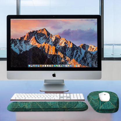 Laokiiy Mouse Pad with Wrist Rest, Comfortable Memory Foam Wrist Rest for Computer Keyboard, Ergonomic Mouse Pad Set for Easy Typing & Pain Relief for Office & Home, Green