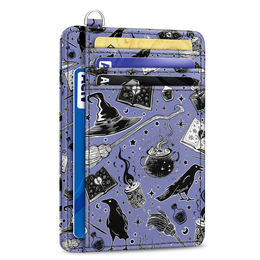 Yonlevres Credit Card Holder Slim Wallet, Magic Goth RFID Wallet Women Front Pocket Small Card Holder Travel Cute Funny Thin Card Case ID Window PU Leather RFID Blocking Card Organizer Gifts Girls