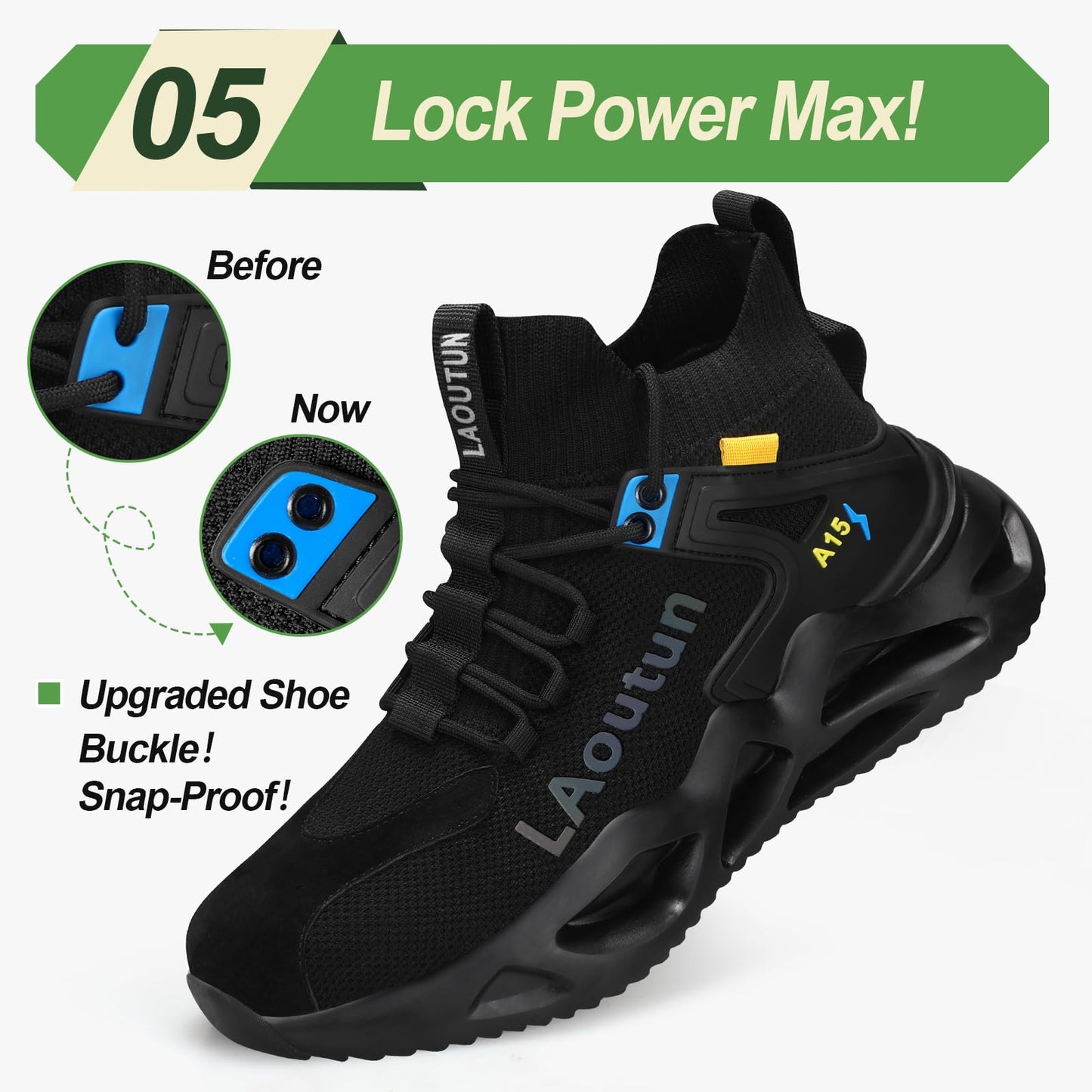 LAoutun Steel Toe Shoes for Men Women Comfortable Lightweight Work Safety Shoes for Men Women Puncture Proof Slip Resistant Indestructible Sneakers Construction Work Utility Sneakers