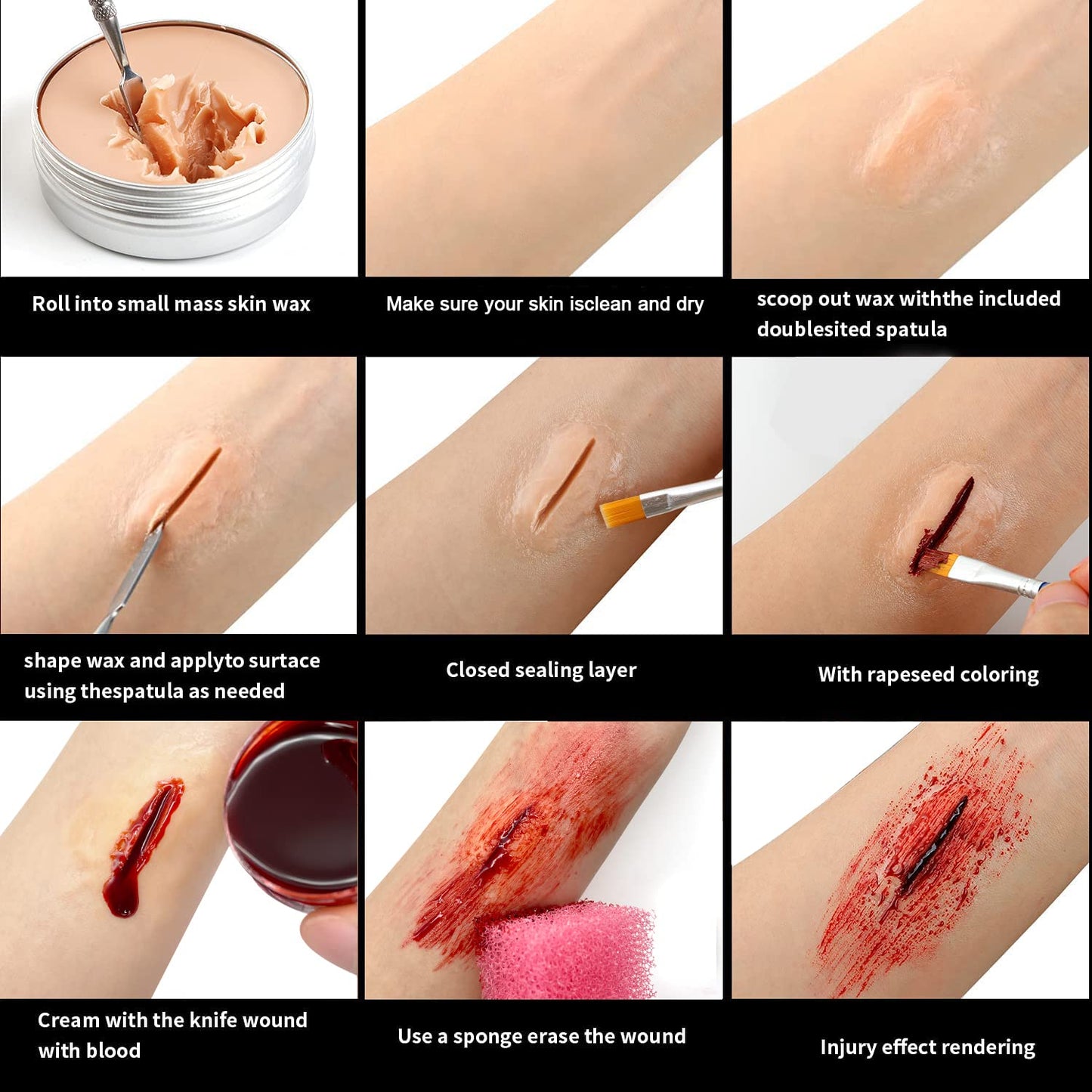 immetee Scar Wax SFX Makeup Kit, Face & Body Paint, Christmas Halloween Makeup Kit, Fake Blood, Painting Brushes, Spatula, Stipple Sponge, Stage Theatrical Party Cosplay, Carnival