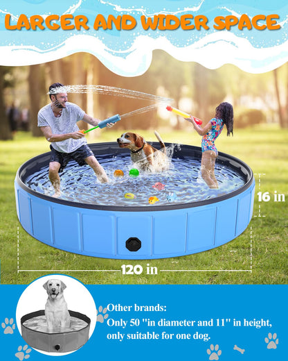 Instraella 120x20'' Extra Large Dog Pool Foldable Plastic Bathtub for Large Dogs,1mm Durable and Collapsible Pet Bathing Tub Portable Outside Swimming Pool for Kiddie and Dogs