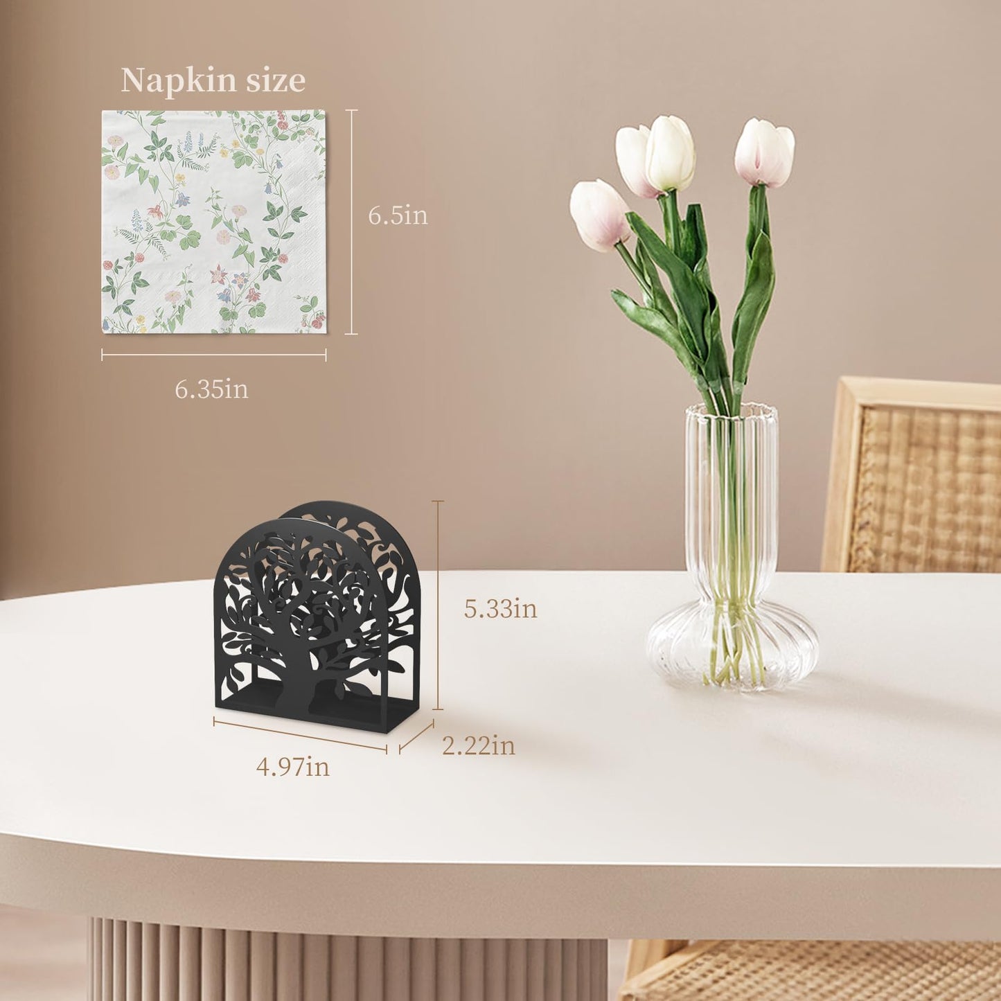 YAJIACLONE Tree of Life Black Metal Napkin Holder for Table,Napkin Holders for Paper Napkins with Sturdy & Quality Material, Cushioned Base, Unique Table Decor Gifts.