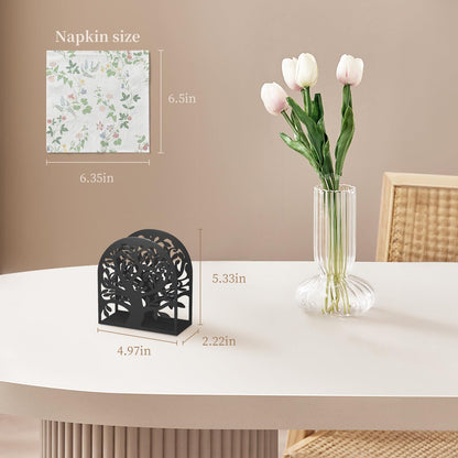 YAJIACLONE Tree of Life Black Metal Napkin Holder for Table,Napkin Holders for Paper Napkins with Sturdy & Quality Material, Cushioned Base, Unique Table Decor Gifts.