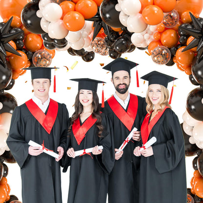141pcs latex balloons with 3pcs Foil Balloons for Birthday Graduation Disco 2024 Prom Party Decorations… (Orange Black White)
