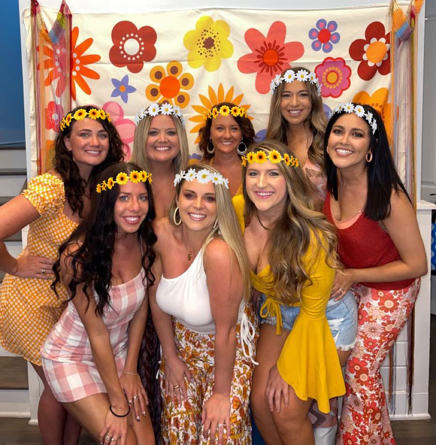 WOVOWOVO 2 Packs Sunflower Crown Headbands For Women Girls, Floral Daisy Hippie Hair Accessories Fall Flower Crown Adjustable Handmade Headpiece Photo Props Party Vacation (Yellow)