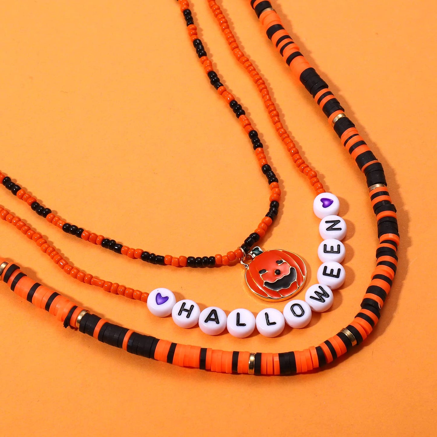 ZOLEAROPY Halloween Choker Necklaces For Woman Cute Orange Pumpkin Charm Collar Choker Halloween Festive Holiday Layered Necklace Boho Beach Necklace jewelry (halloween heishi choker)