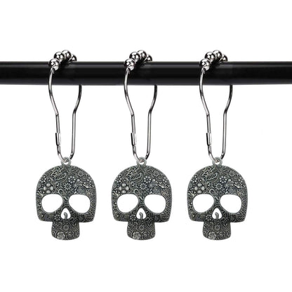 ZILucky Set of 12 Sugar Skull Shower Curtain Hooks Decorative Home Bathroom Stainless Steel Rustproof Skeletons Shower Curtain Rings Decor Accessories (Pewter)