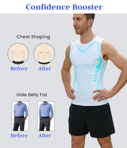 XINGCOOL Compression Shirt Men Slimming Body Shaper Vest Crewneck Workout Shirts Tummy Control Undershirts White