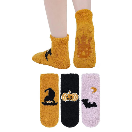 Zando Halloween Women's Fuzzy Socks for Women Slipper Socks - Cozy Fluffy Non-Slip Warm Cloud Soft Cute Thick Comfy,for Home, Hospital, Yoga, Work A 3/Ghost print