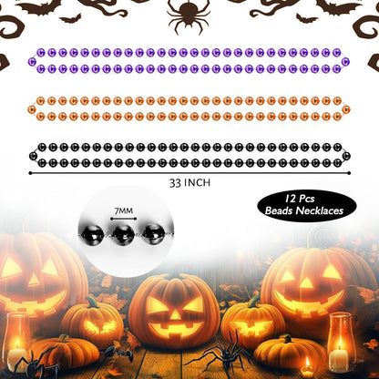 ZZYFGH 12 PCS 33'' 7mm Halloween Bead Necklace, Halloween Purple Black Orange Bead Necklaces for Halloween Parade Throws Halloween Trick or Treat Decorations
