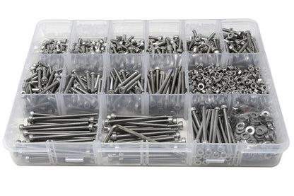iexcell 1500 Pcs M3 x 4/6/8/10/12/16/20/25/30/35/40/45/50 Stainless Steel 304 Hex Socket Head Cap Screws Blots Nuts Washers Assortment Kit