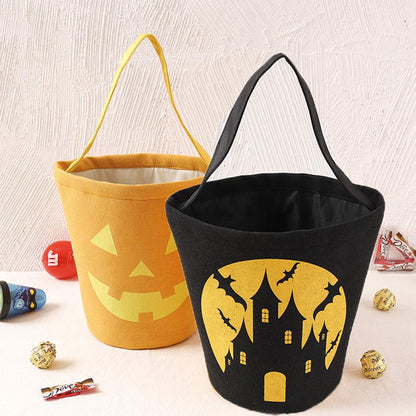 Zhenpony Halloween Trick or Treat Bag, Pumpkin Canvas Candy Tote Bucket Multipurpose Portable Collapsible Reusable Goody Bucket - Best Halloween Party Gifts
