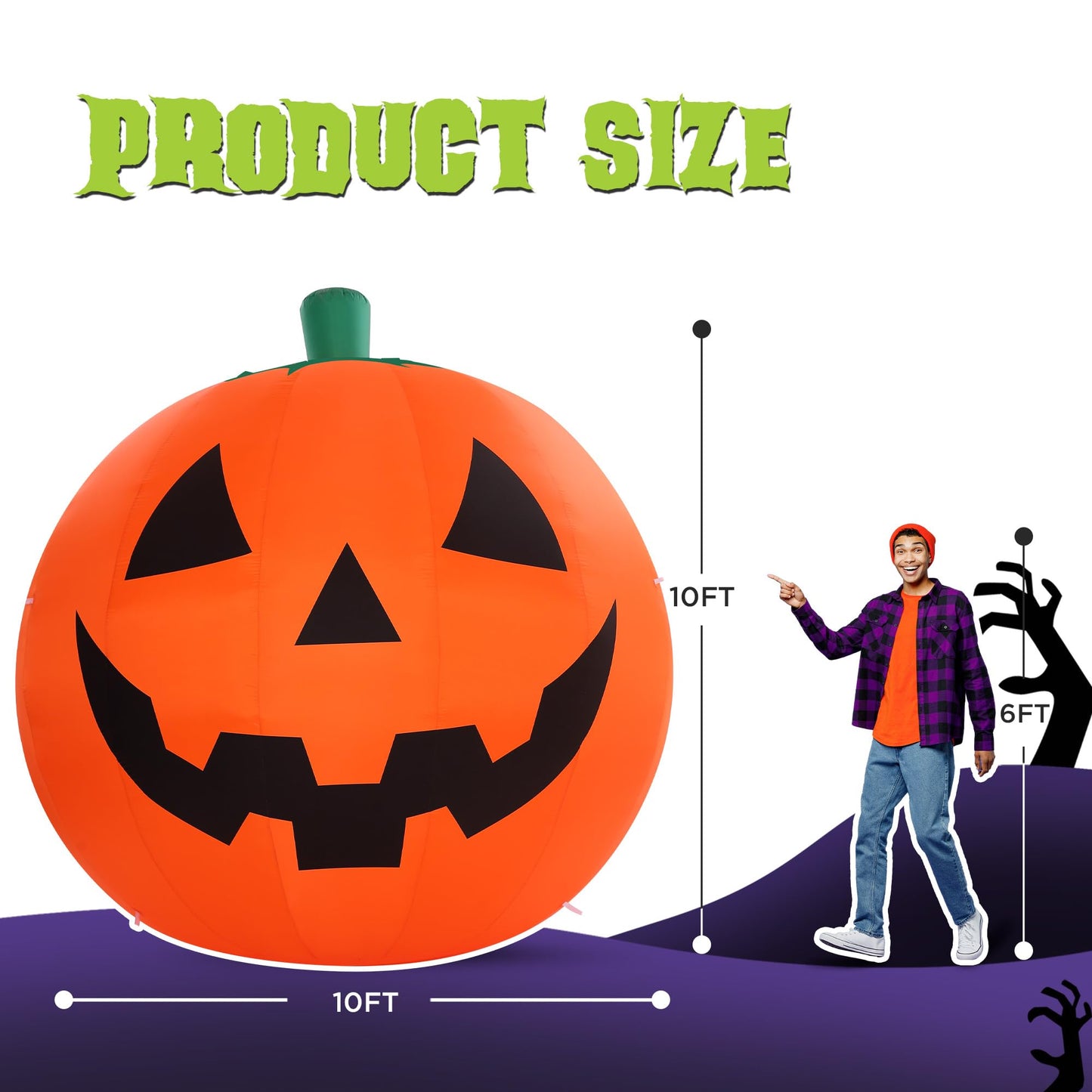 ZPISF 10 FT Halloween Inflatables Giant Pumpkin with Rotating LEDs Outdoor Decorations, Blow Up Pumpkin Halloween Yard Decorations for Front Lawn Garden Decor