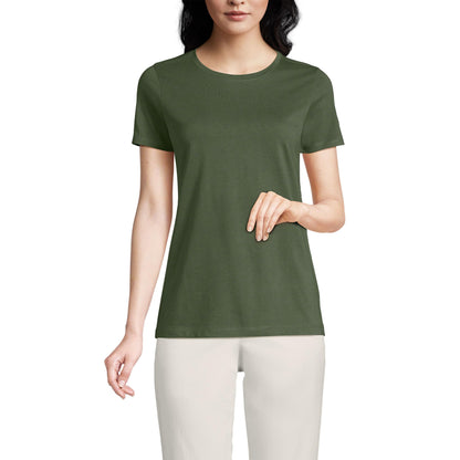 Lands' End Womens Short Sleeve Relaxed Supima Cotton Crew Neck T Shirt Estate Green Regular Large
