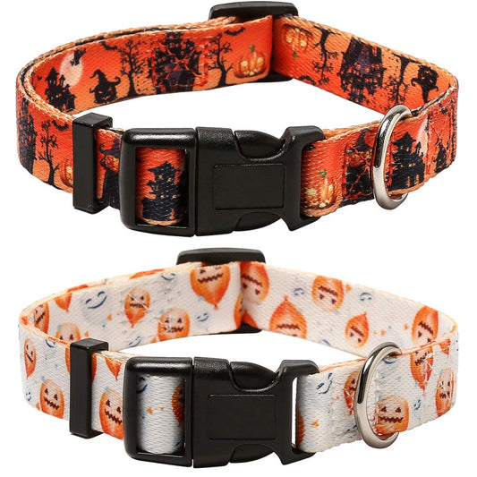 Lamphyface 2 Pack Halloween Dog Collar Adjustable Pumpkin Pattern