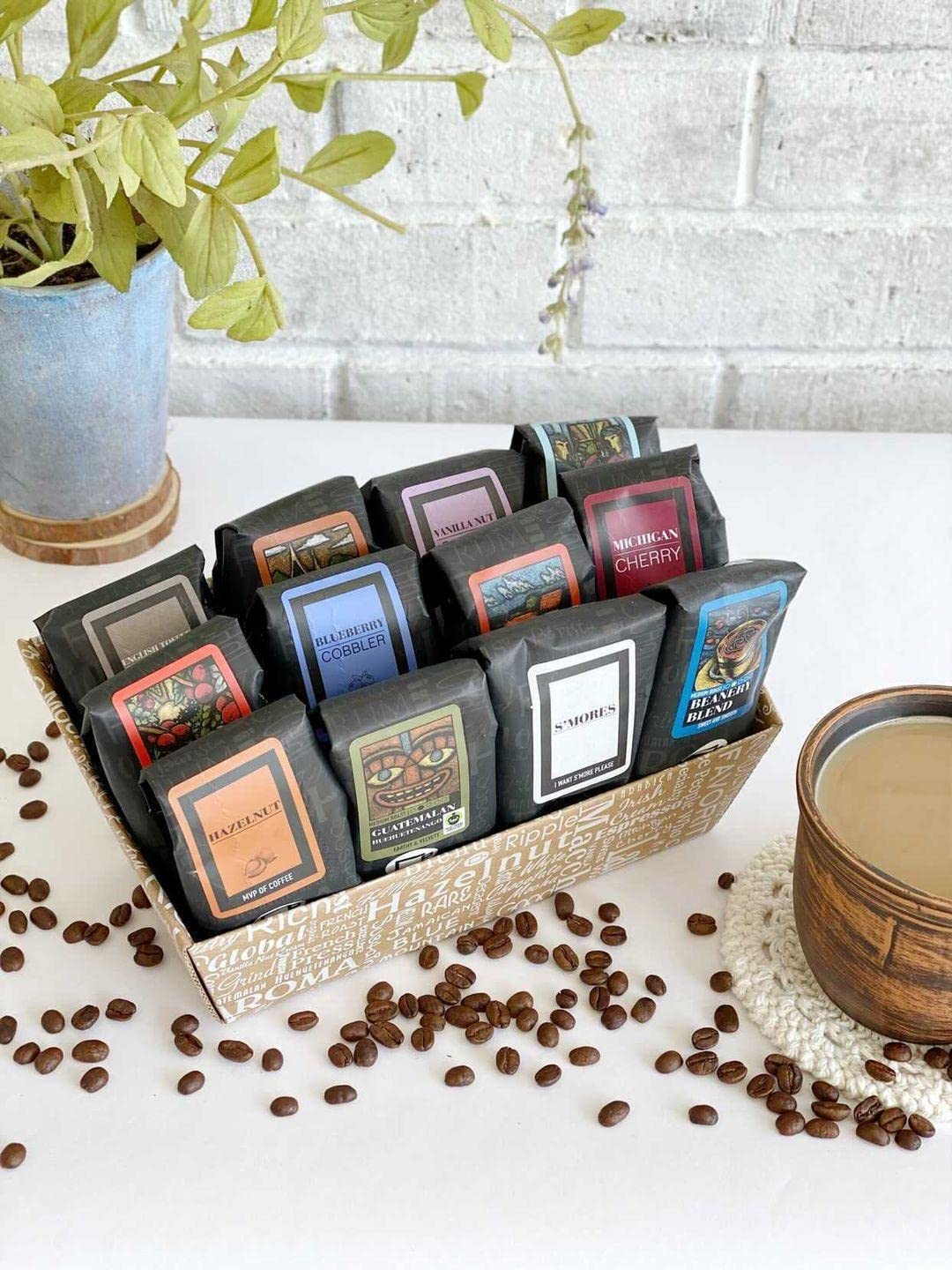 Indulgent Coffee Selection Gift Box | 100% Specialty Arabica Coffee | 12 Sample Bags of Medium Roast Ground Coffee