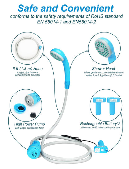 innhom Portable Shower Camping Shower Outdoor Camp Shower Pump, Electric Rechargeable Portable Camping Shower, Powered by Rechargeable Battery