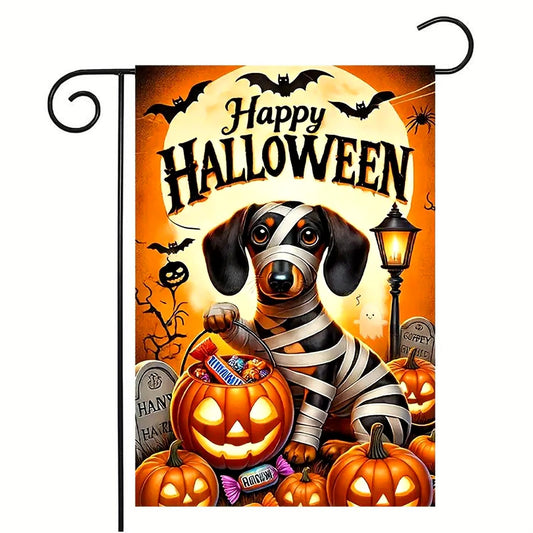 YBHWOGI Halloween Dog Garden Flag 12x18 Inch Double Sided Pumpkin Garden Flag Halloween Decorative Yard Flag for Outside, Patio, Porch and Lawn