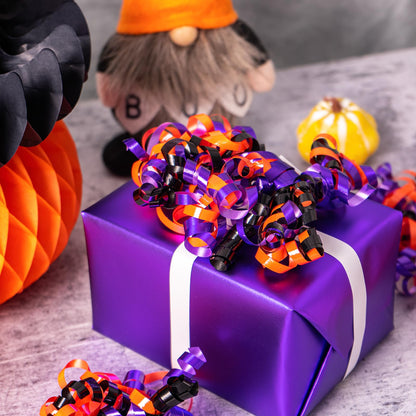 WRAPAHOLIC 12-Count Halloween Self-Adhesive Curly Bows Gift Wrap Accessory - Purple/Blac/Orange Curly Bows, Perfect for Halloween, Christmas, Birthday, Party Favors Decorations