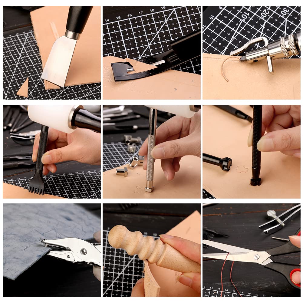 IMZAY 415 PCS Leather Working Kit, Leather Tool Kit, Leather Crafting Kit with Leather Working Tools Punching Sewing Stamping Sanding Tools for Leather Working Professional