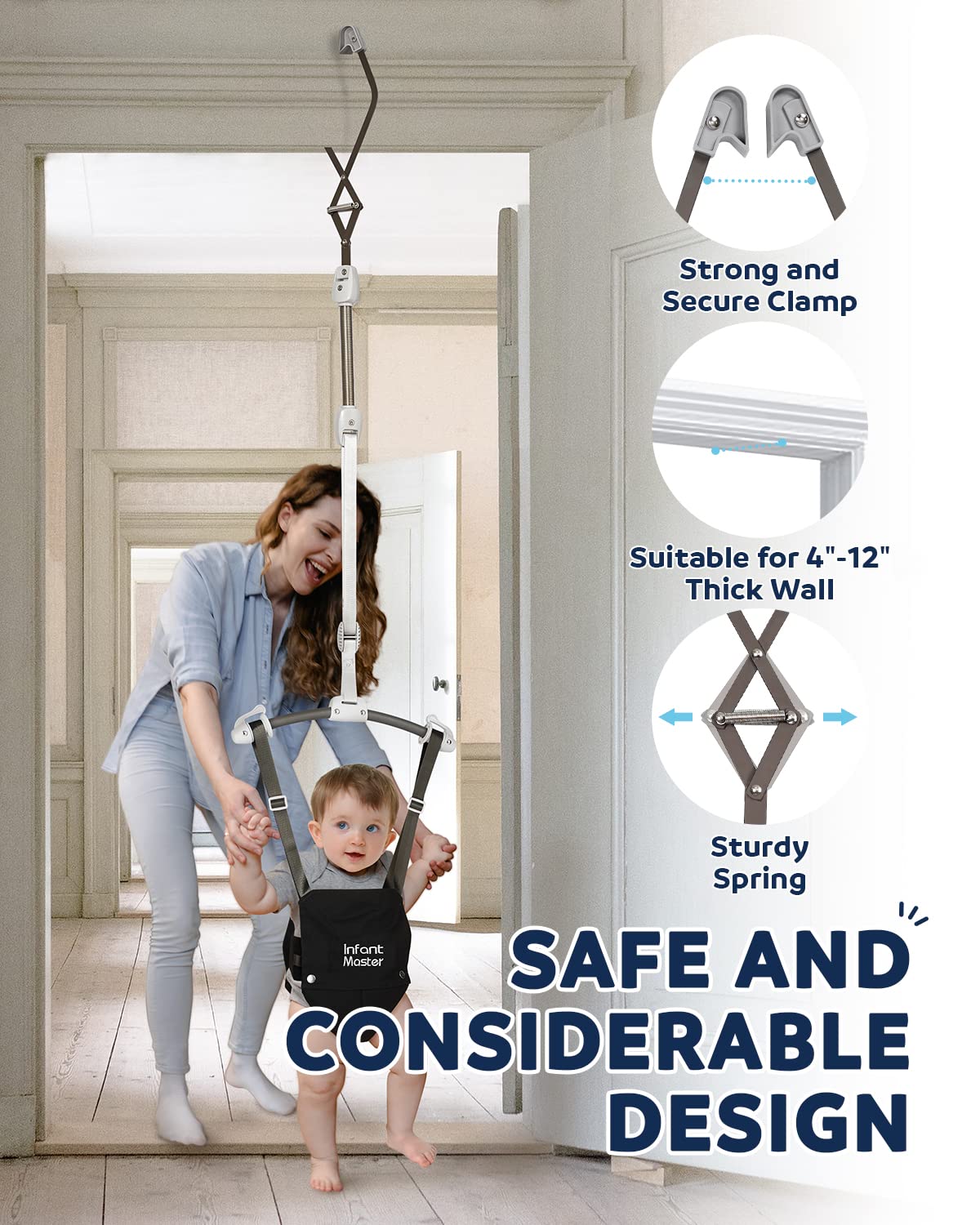 Infant Master Baby Doorway Jumpers, Sturdy Johnny Jumper Adjustable 10.8"-23.6" Strap, Soft Baby Johnny Bouncer w/Seat Bag, Protable Doorway Jumper and Boucer for Baby, Ideal Gift for Infant