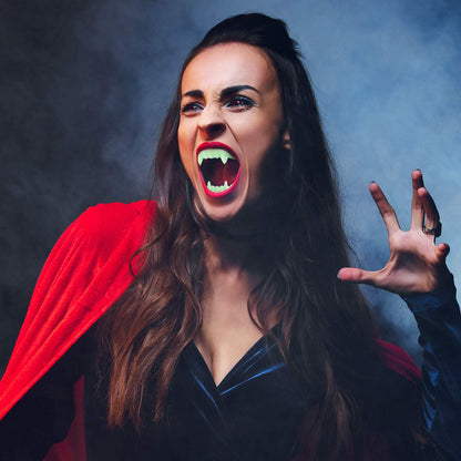 50 Pieces Halloween Vampire Teeth Glow in The Dark Plastic Glowing Vampire Fangs Teeth for Kids Dress Up Pretend Play Halloween Cosplay Masquerade Party Costume Decorations
