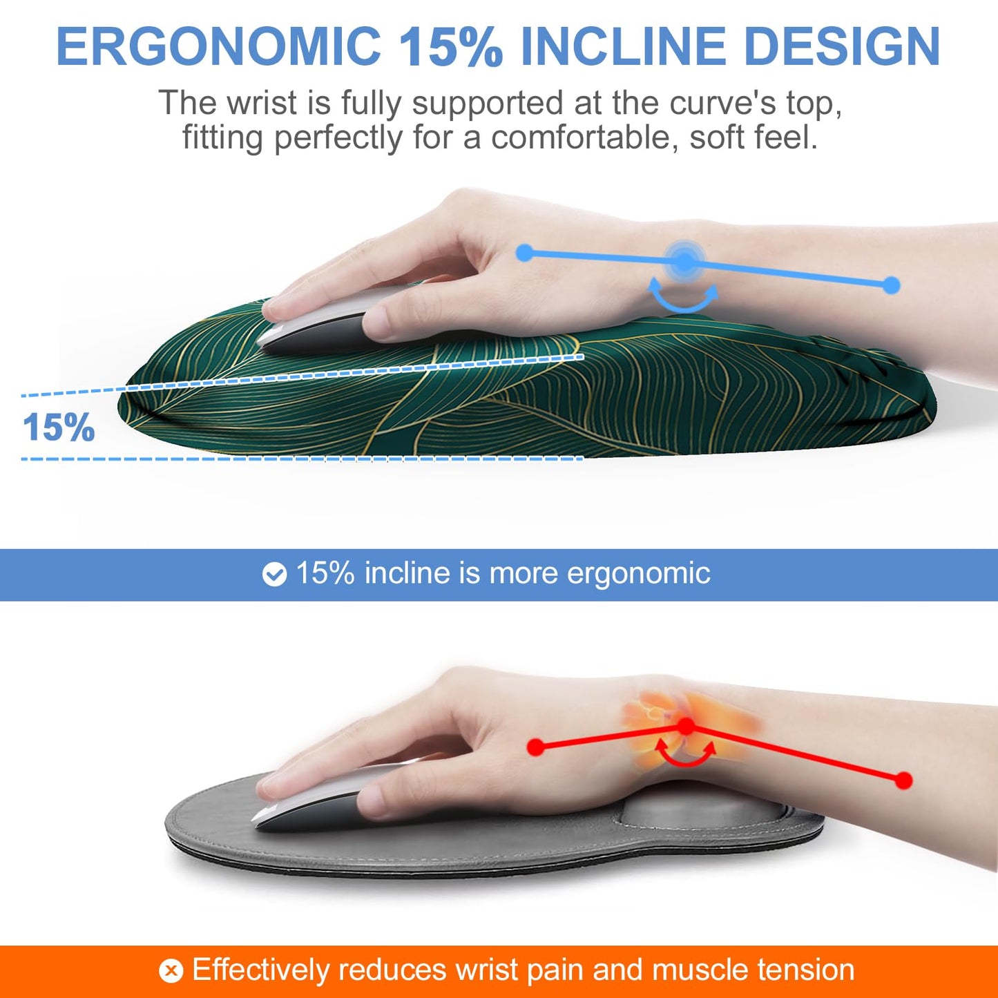 Laokiiy Mouse Pad with Wrist Rest, Comfortable Memory Foam Wrist Rest for Computer Keyboard, Ergonomic Mouse Pad Set for Easy Typing & Pain Relief for Office & Home, Green