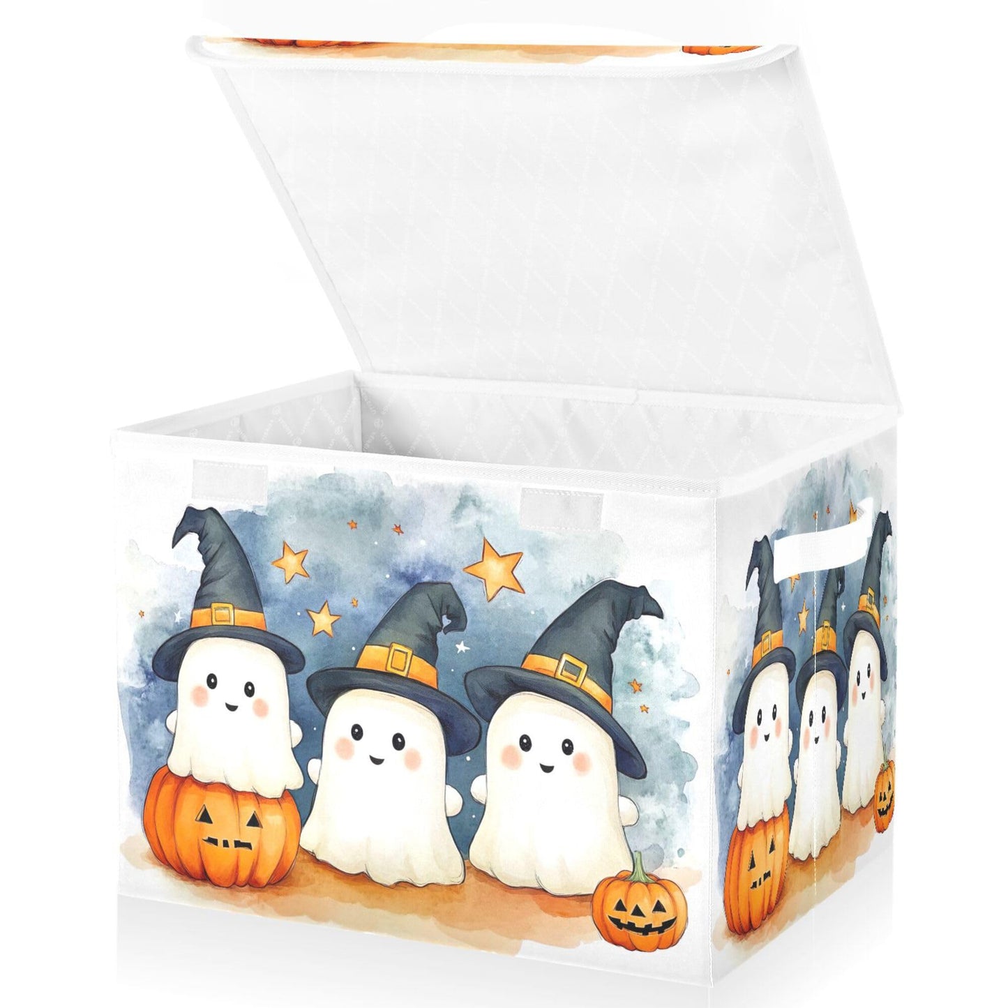 xigua Cute Cartoon Ghosts Storage Bins with Lids and Carrying Handle,Foldable Storage Boxes Organizer Containers Baskets Cube with Cover for Home Bedroom Closet Office