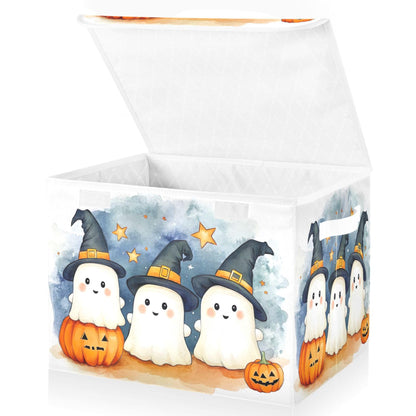 xigua Cute Cartoon Ghosts Storage Bins with Lids and Carrying Handle,Foldable Storage Boxes Organizer Containers Baskets Cube with Cover for Home Bedroom Closet Office