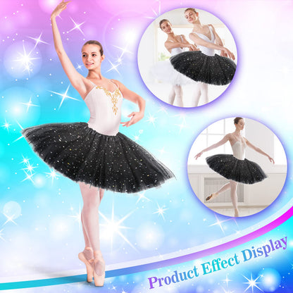 Yolev Tutu Skirts for Women Girls Adult Elastic 3 Layered Tulle Tutu Skirt with Sequin Stars Retro 80's Layered Bubble Skirt Running Skirt (Black)