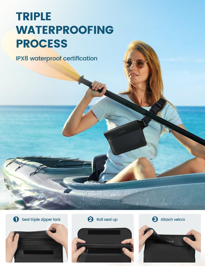 Lamicall [2Pack] Waterproof Fanny Packs, Dry Bag Pouch - [Elastic Waist Strap] Phone Waterproof Waist Pouch Dry Bag, Beach, Kayaking, Swimming, Cruise Essentials, 8.7” for iPhone 16 15 14 13 Pro Max