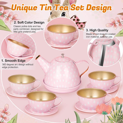 iAOVUEBY Tea Party Set for Little Girls, 49PCS Princess Tea Time Toys Including Tea Set Dessert Carrying Case, Kids Kitchen Pretend Playset, Tea Set for Girls Birthday Toddler Age 3-8, Pink