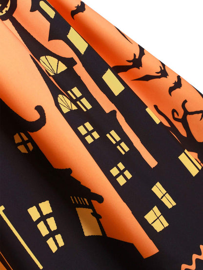 ZEZCLO Women's Plus Size Halloween Dress Funny Striped Pumpkin Halloween Costume Flared Dresses Orange 4XL